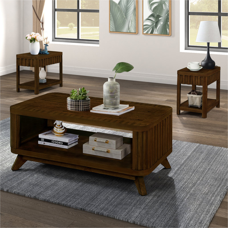 Rectangular Living Room Coffee Table Set 3 Piece Living Room Table Set With Solid Wood Legs 1 Coffee Table And 2 End Table Espresso